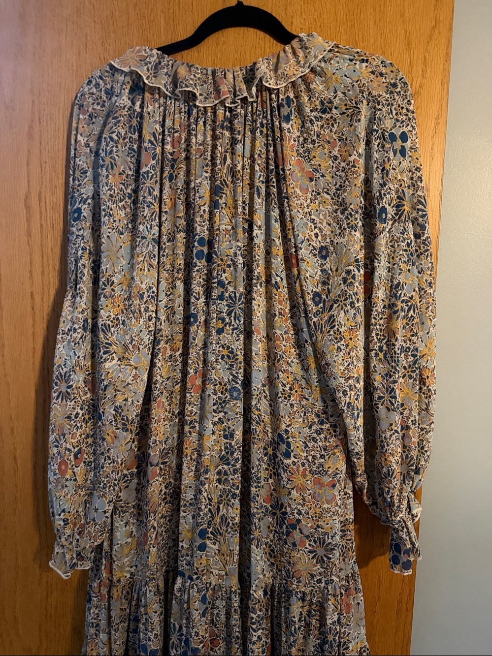 Free People Floral Tiered Maxi Dress in Beige, Blue and Mustard NWOT - Picture 7 of 9